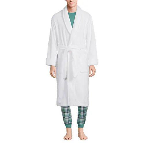 Lands' End Men's Turkish Terry Cloth Robe Calf Length with Pockets