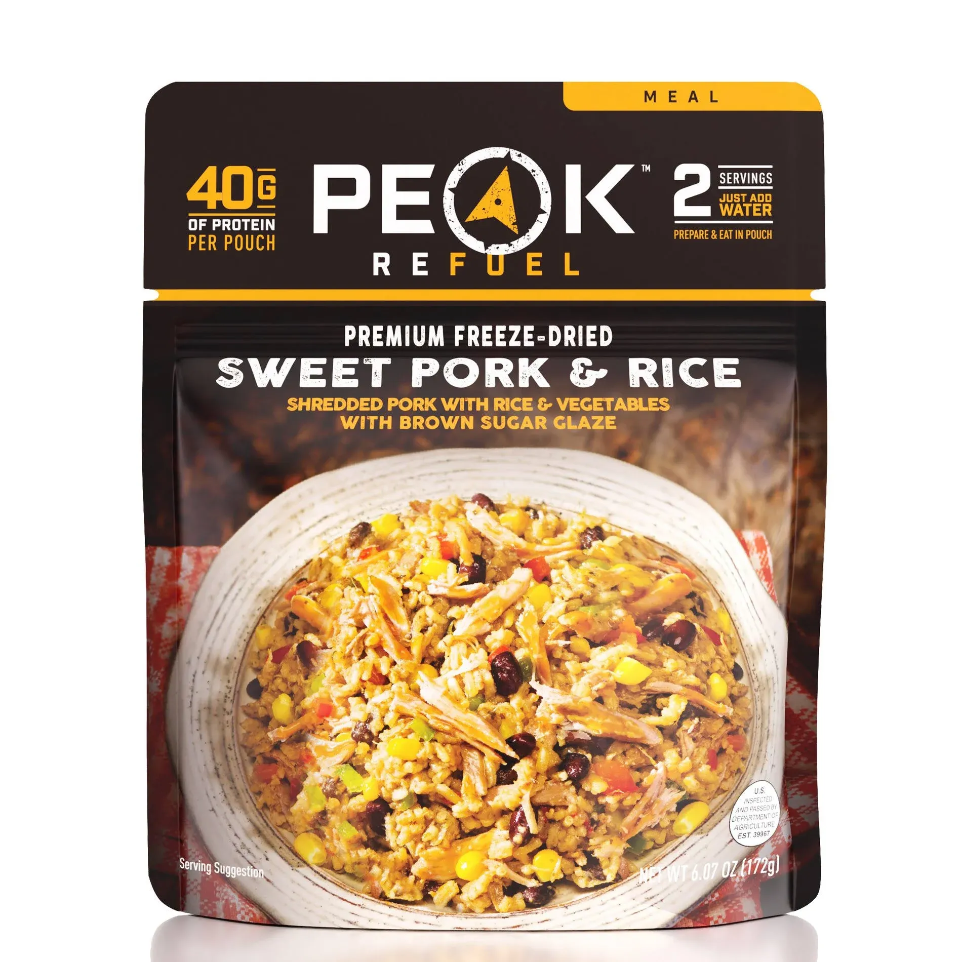 Peak Refuel Sweet Pork & Rice| Premium Freeze Dried Camping Food | Backpacking & Hiking MRE Meals | Just Add Water | 100% Real Meat | 240g of Protein | 6-Pack