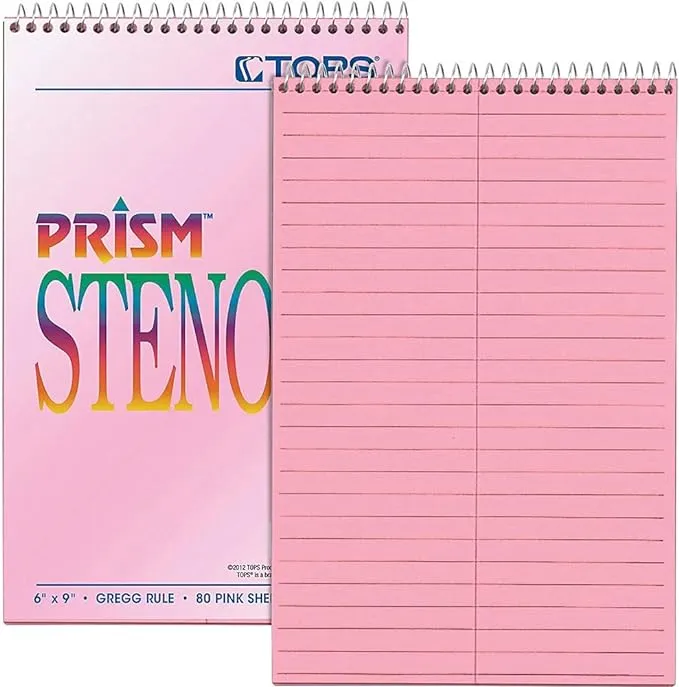 TOPS Prism Steno Notebook, Pink Paper, Spiral, Small Size, 80 Sheets, 4 Pack, 6" x 9" Notepad for WritingTOPS Prism Steno Notebook, Pink Paper, Spiral, Small Siz…