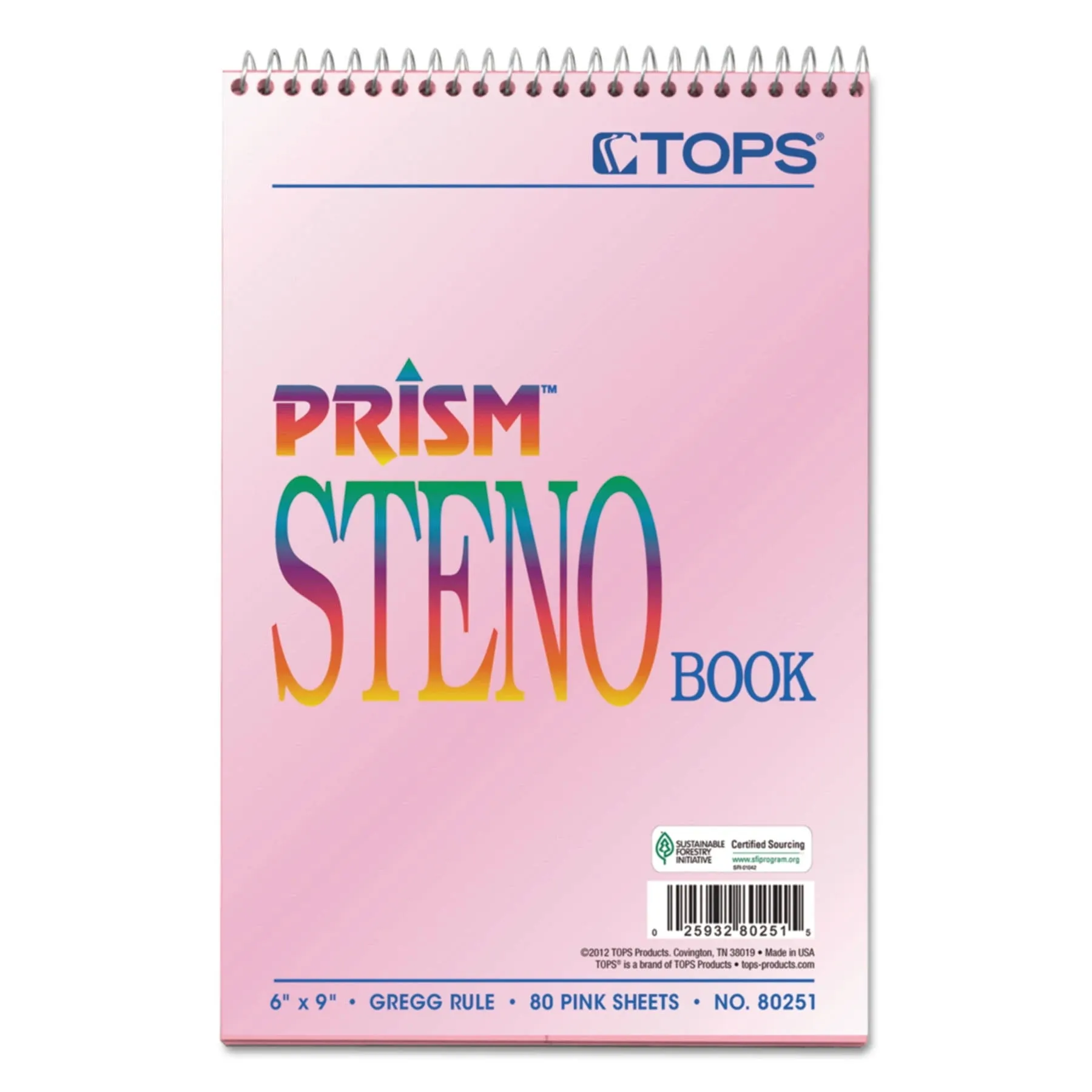 Tops Prism Steno Books, Gregg Rule, 6 x 9, Pink, 80 Sheets, 4/Pack