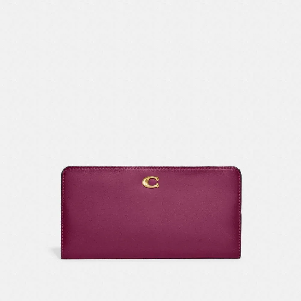 Coach Smooth Leather Skinny Wallet - Deep Plum