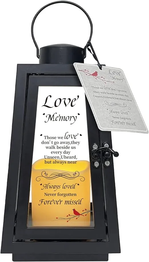 Sympathy Gift Memorial Lantern with Flickering LED Candle for Loss of 