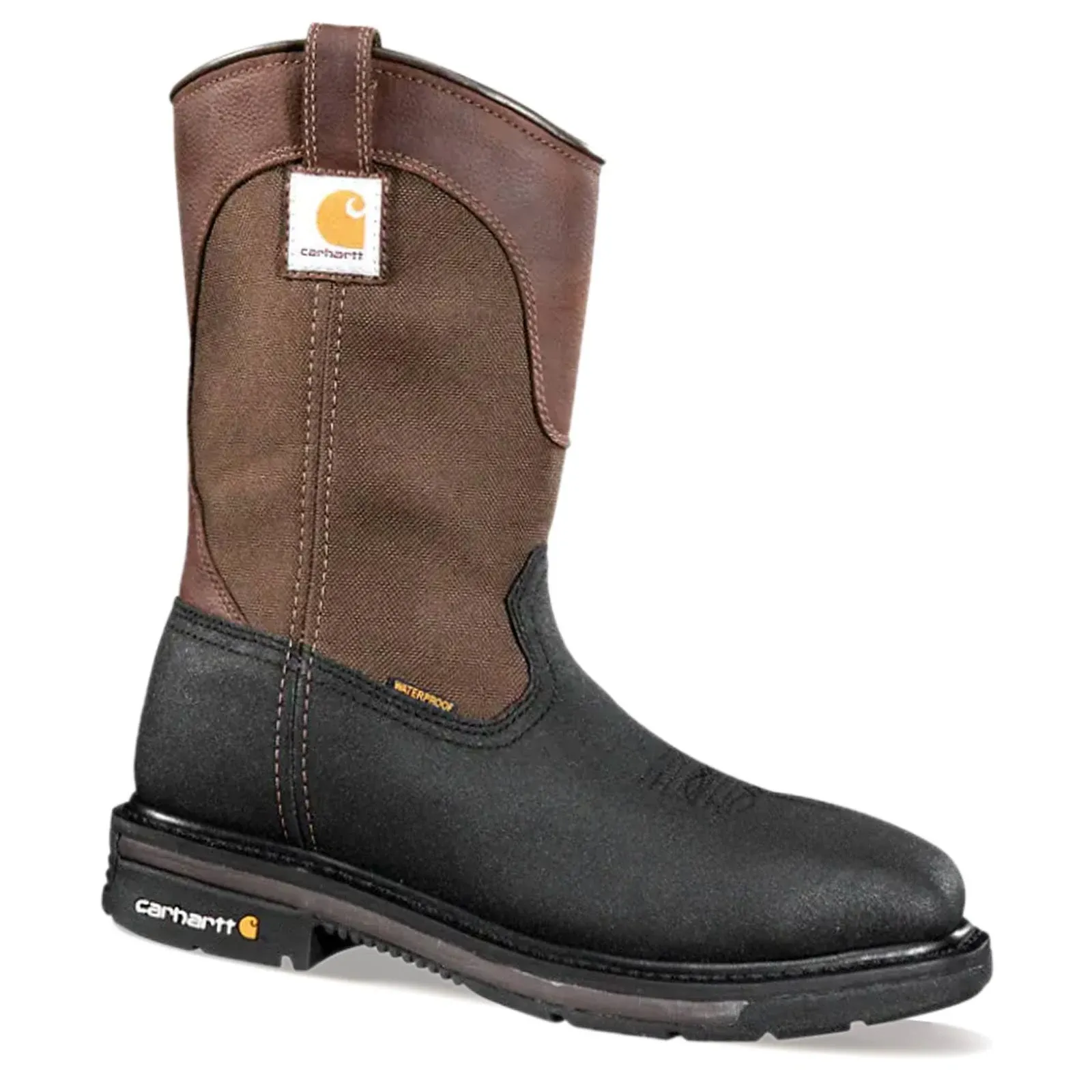 Carhartt Men&s 11 inch Square Toe Waterproof Wellington Steel Toe (9.5 Brown/Black)