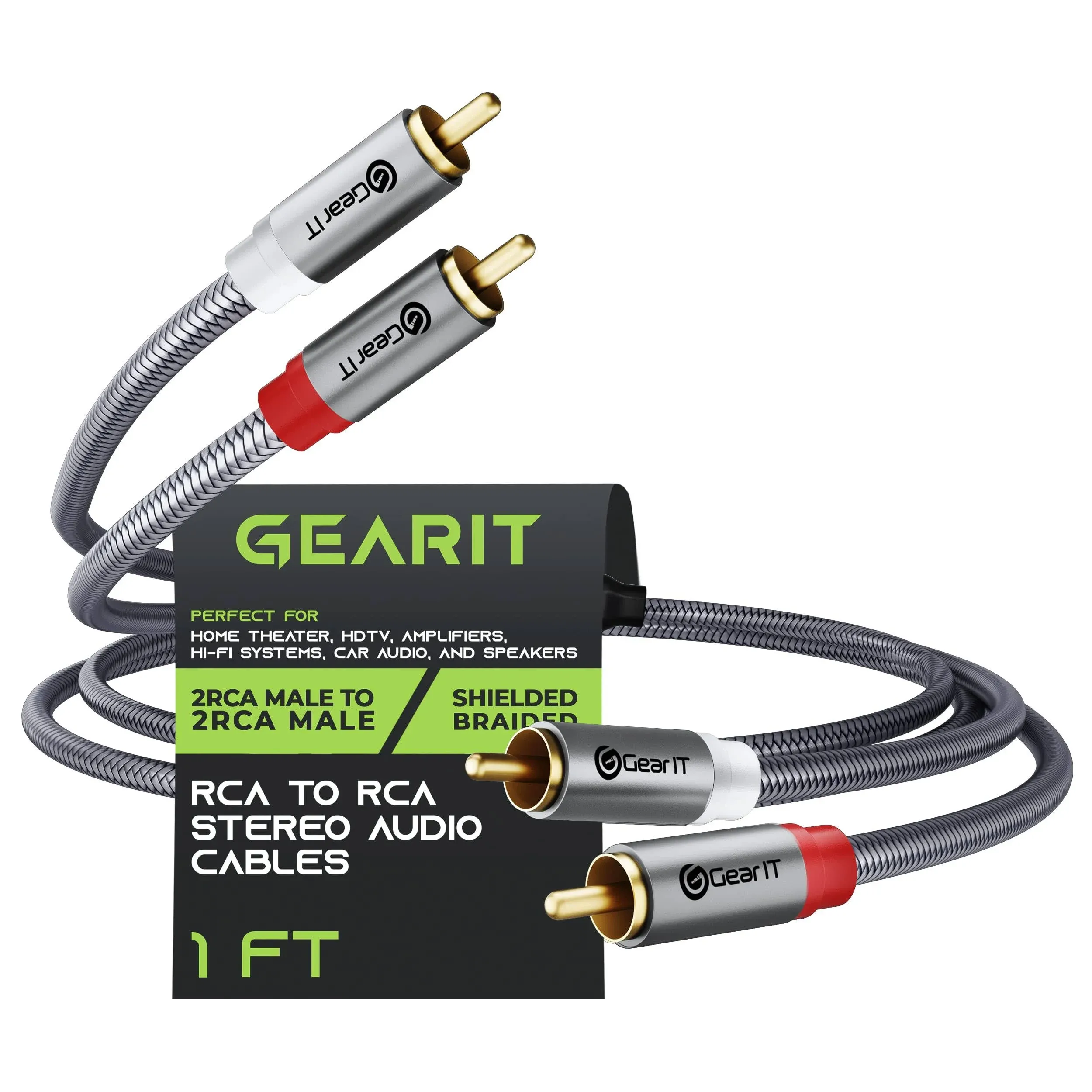 GearIT RCA Cable 2RCA Male to 2RCA Male Stereo Audio Cables Shielded Braided RCA Stereo Cable for Home Theater