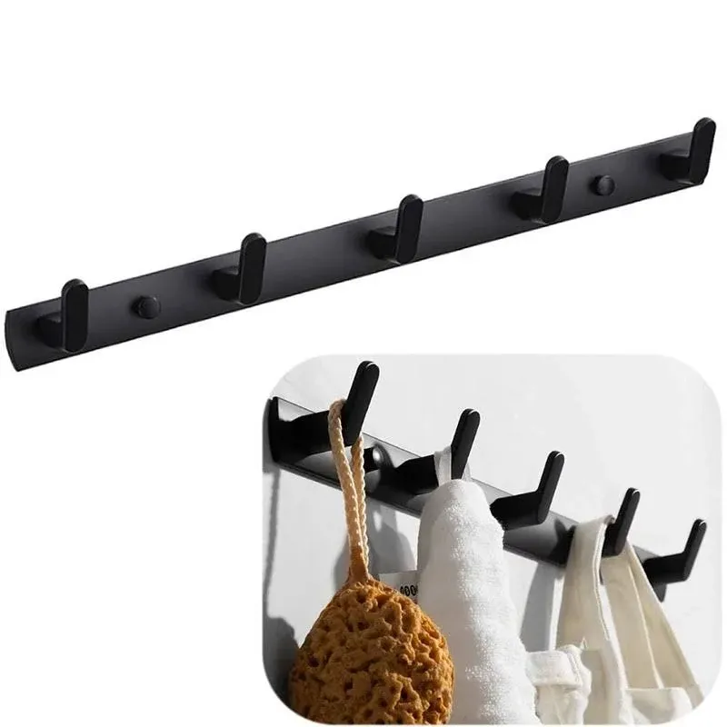 Wall Mounted Coat Racks with 5 Hooks Hanging Holder Towel Rack 17.7"x1.3" Modern Black Hanging for Clothes Entryway Bathroom (5 Hooks)