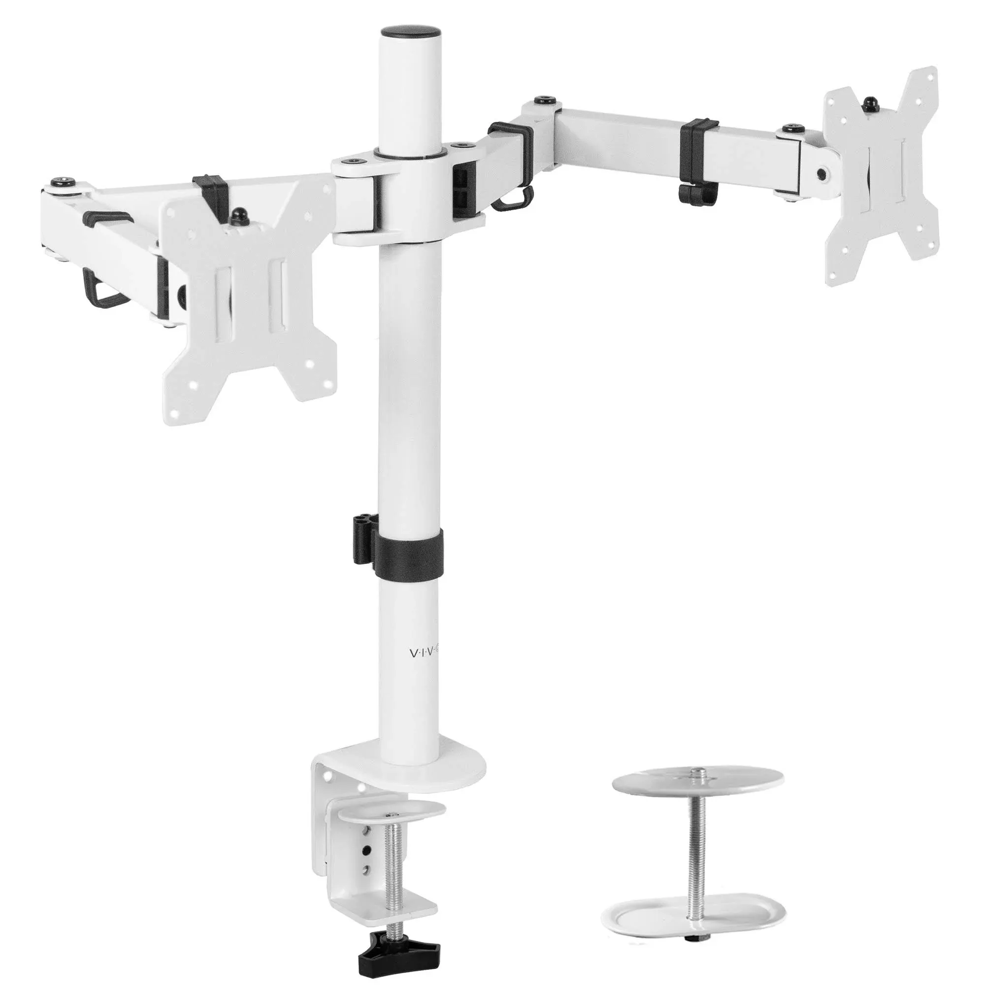 VIVO Dual Monitor Desk Mount, Heavy Duty Fully Adjustable Steel Stand, Holds 2 Computer Screens up to 30 inches and Max 22lbs Each, White, STAND-V002W