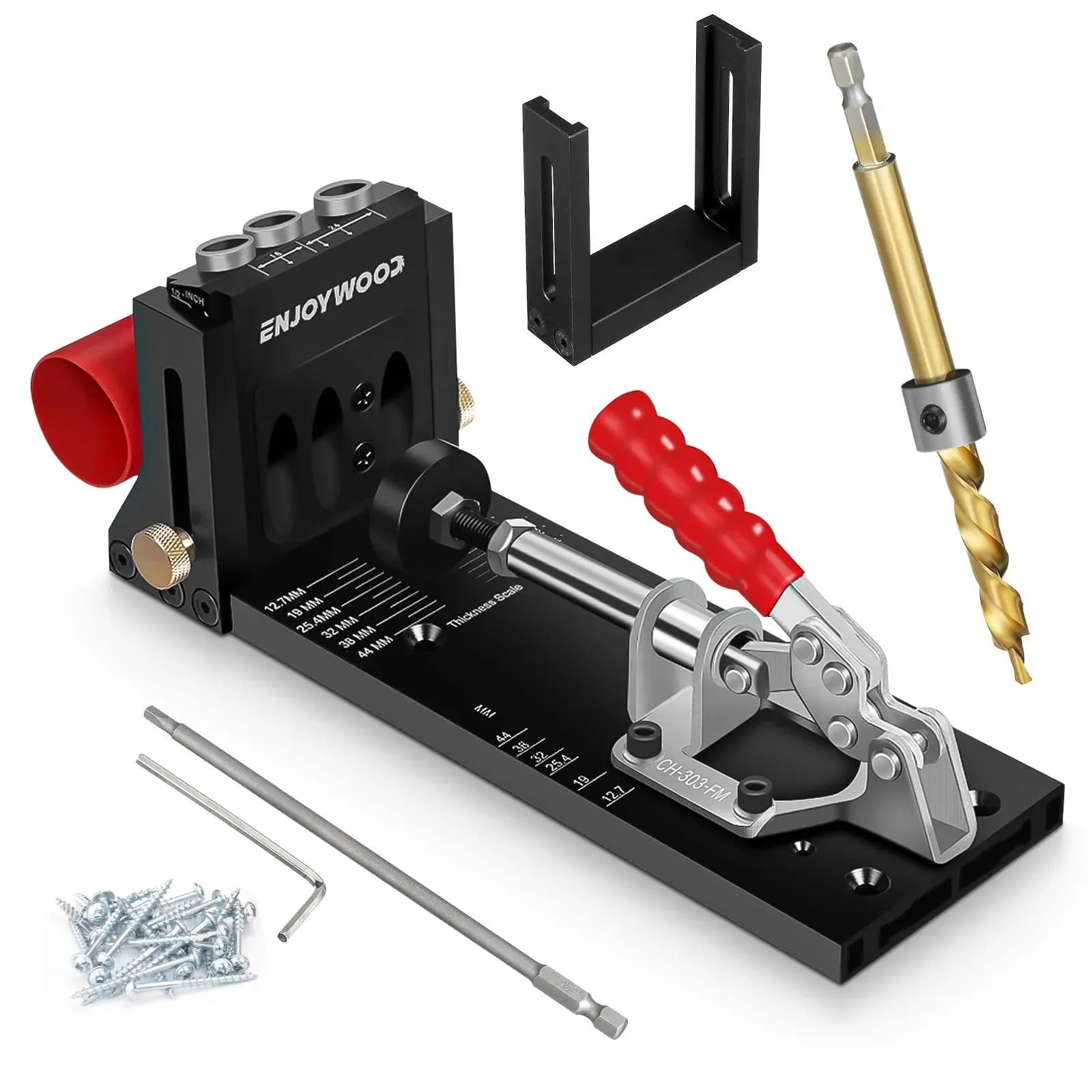 Pocket Hole Jig Kit with 2 Drill Bits Adjustable Metal Pocket Screw Jig Professional Woodworking Tool for DIY Carpentry Projects XK4S