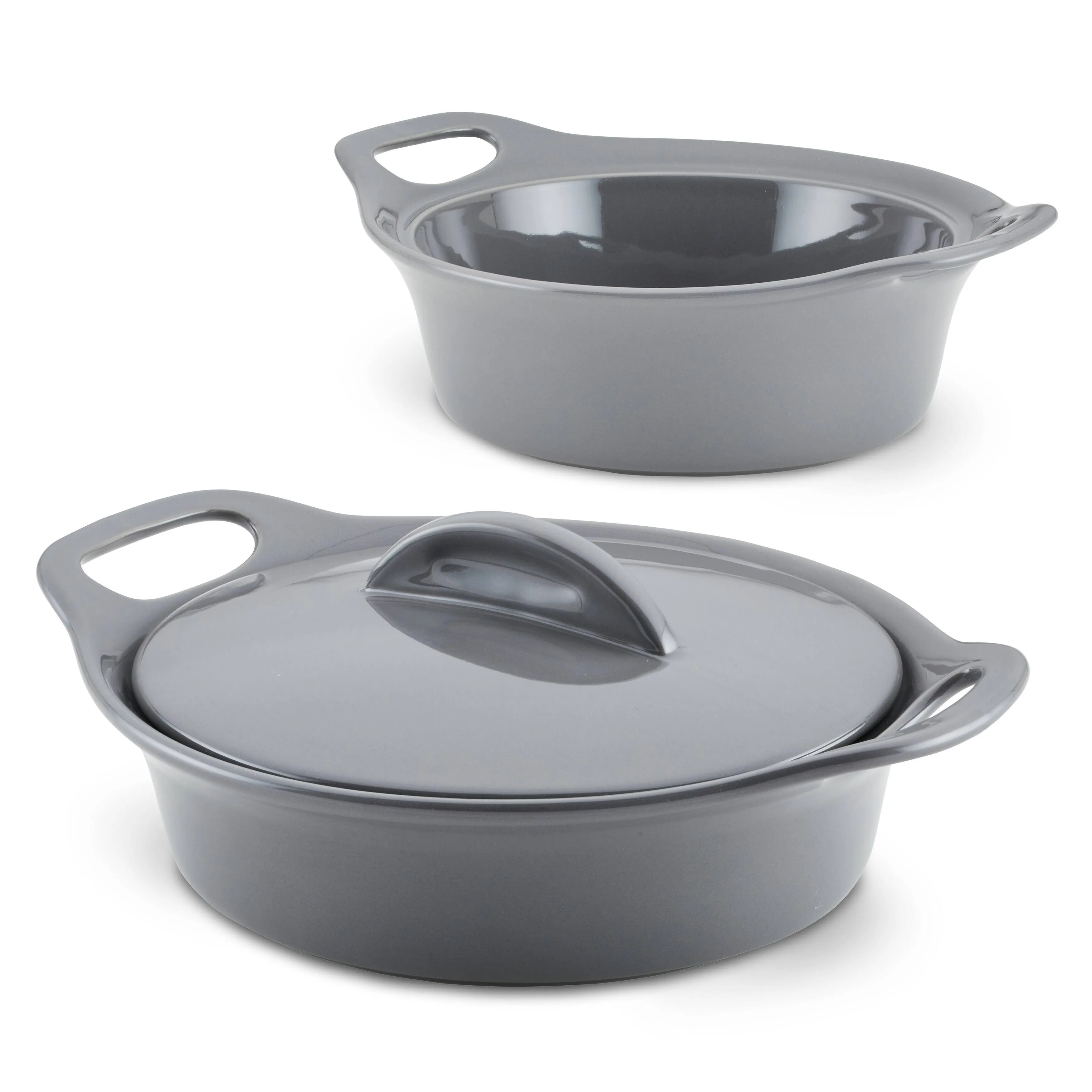 Rachael Ray Ceramic Casserole Bakers with Shared Lid Set, 3-Piece, Dark Gray, Size: 3PC