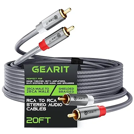  RCA Cable (10FT) 2RCA Male to 2RCA Male Stereo Audio Cables 10 Feet Gray