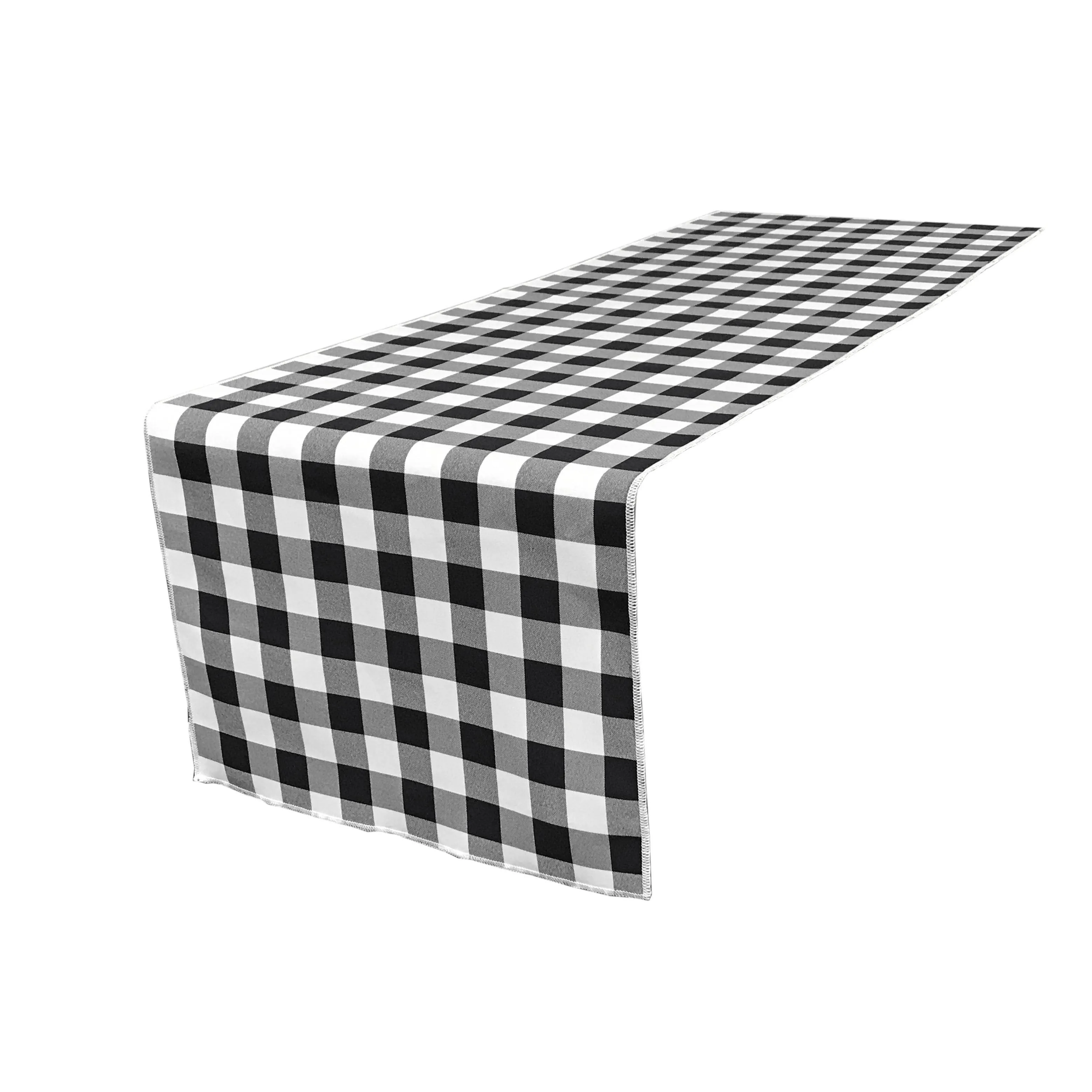 Poly Checkered Table Runner 14 by 108-Inch Black/White Checkered Gingham