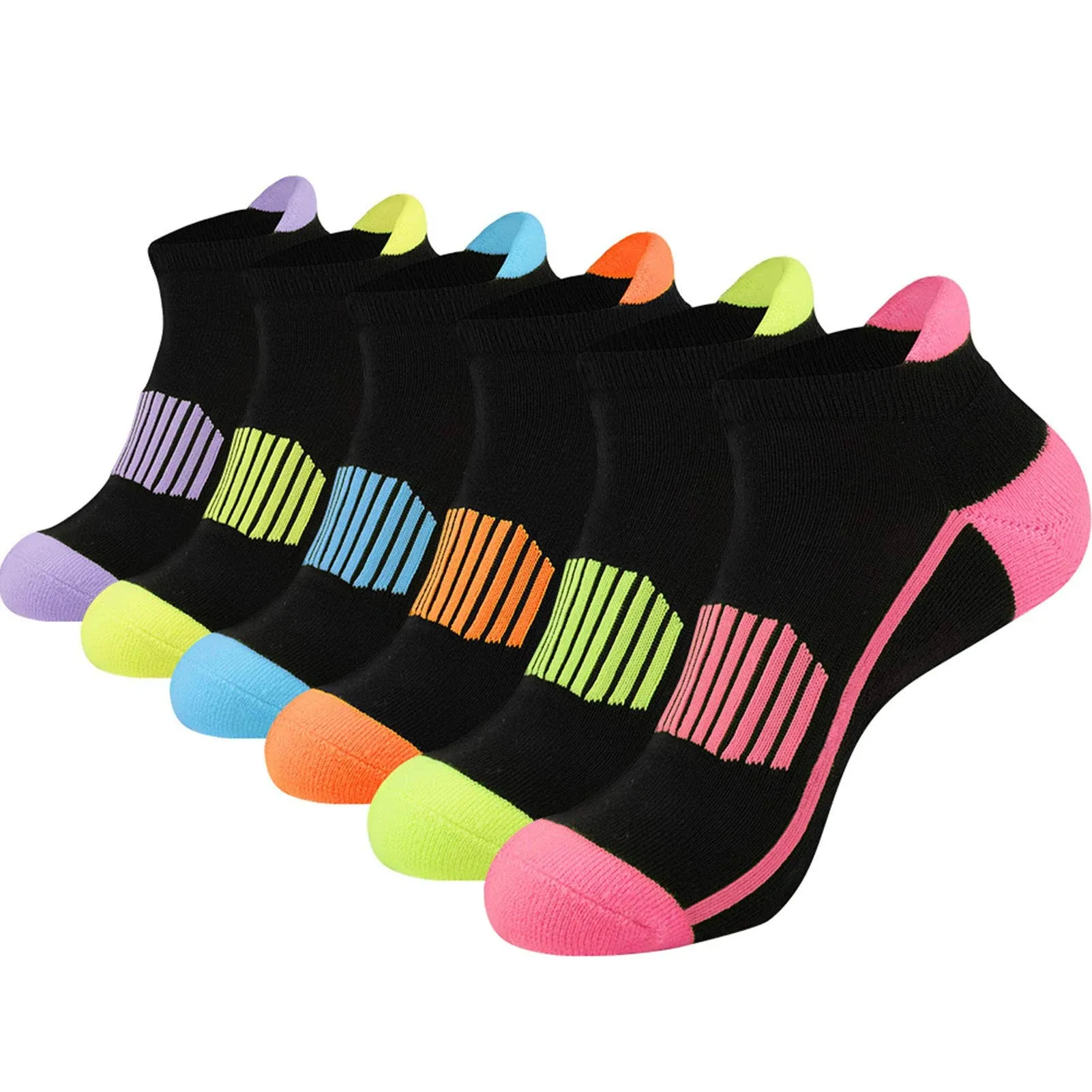 6 Pairs Women&#039;s Ankle Athletic Running Socks Performance Cushioned Low Cut Sp...