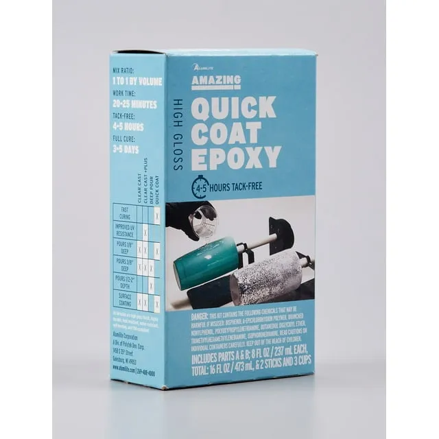 Alumilite Amazing Quick Coat Epoxy Kit - 16 oz Art Epoxy, High Gloss Finish