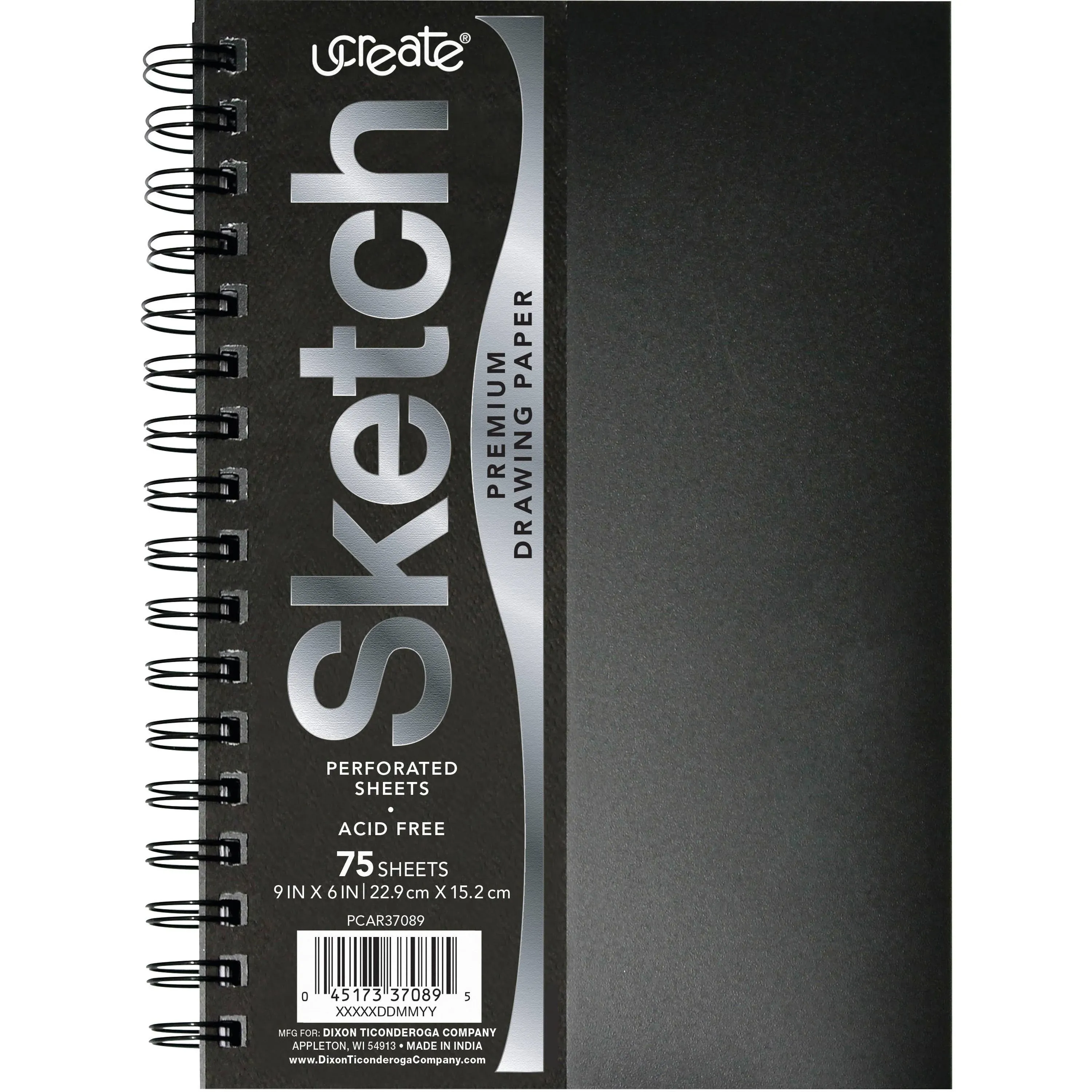 UCreate Poly Cover Sketch Book - 75 Sheets - Spiral - 70 lb Basis Weight9" x 6" - Black Cover (PACPCAR37089)