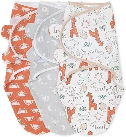 The Peanutshell Baby Swaddle Set for Small/Medium - 0-3 Months, Rust, Grey 