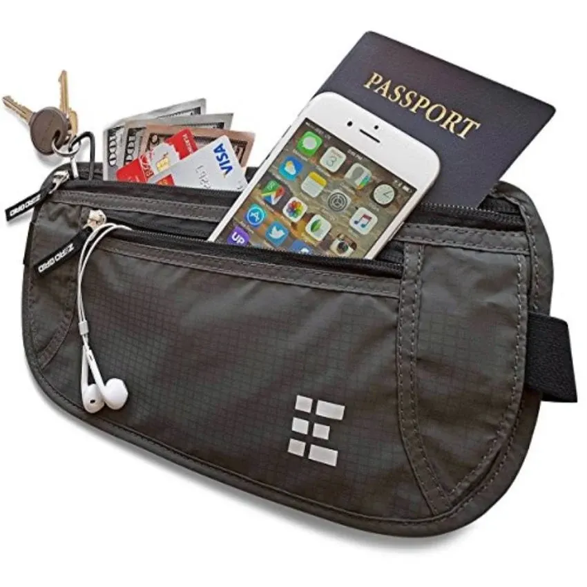 Zero Grid Money Belt w/RFID Blocking - Concealed Travel Wallet &