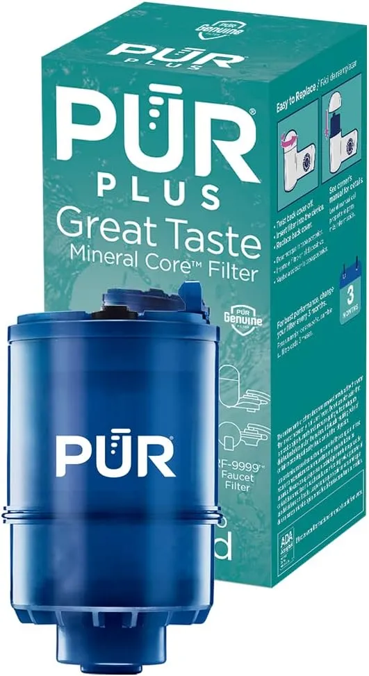 PUR PLUS Faucet Mount Replacement Filter 1-Pack, Genuine PUR Filter, 3-in-1 Powerful, Natural Mineral Filtration, Lead Removal, Blue (RF99991)