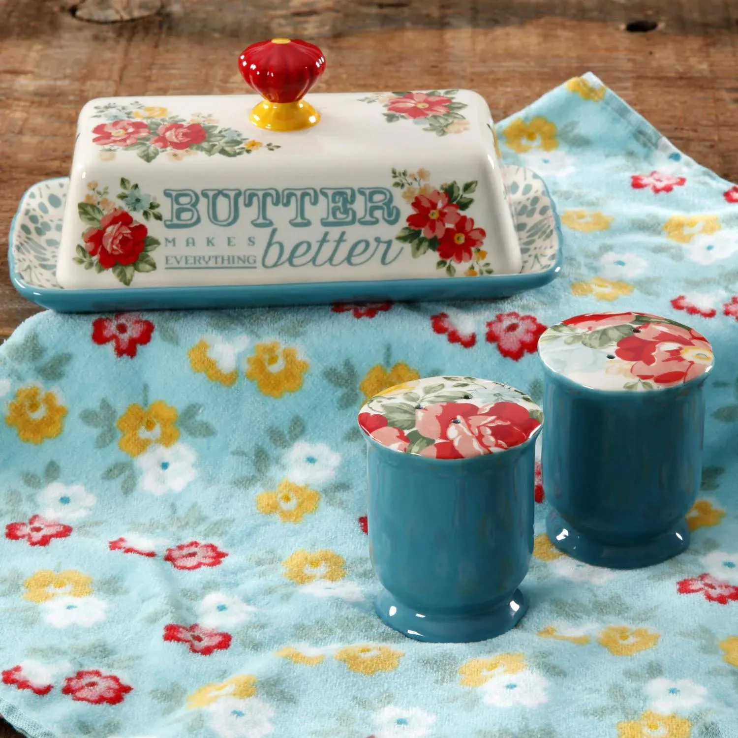 The Pioneer Woman Floral Butter Makes Everything Better Butter Dish Set