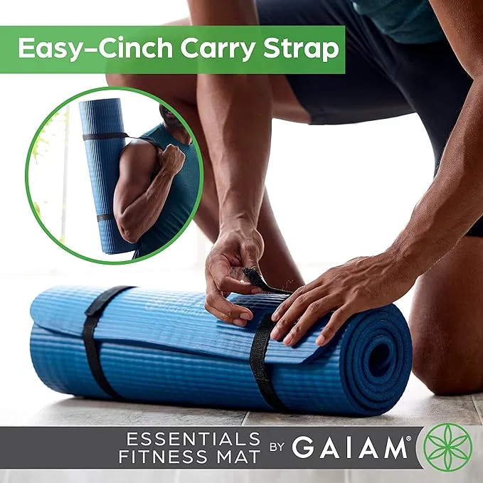 Gaiam Essentials Thick Yoga Mat Fitness & Exercise Mat with Easy-Cinch Yoga Mat Carrier Strap Green 72 inchl x 24 inchw x 2/5 inch Thick, 10mm