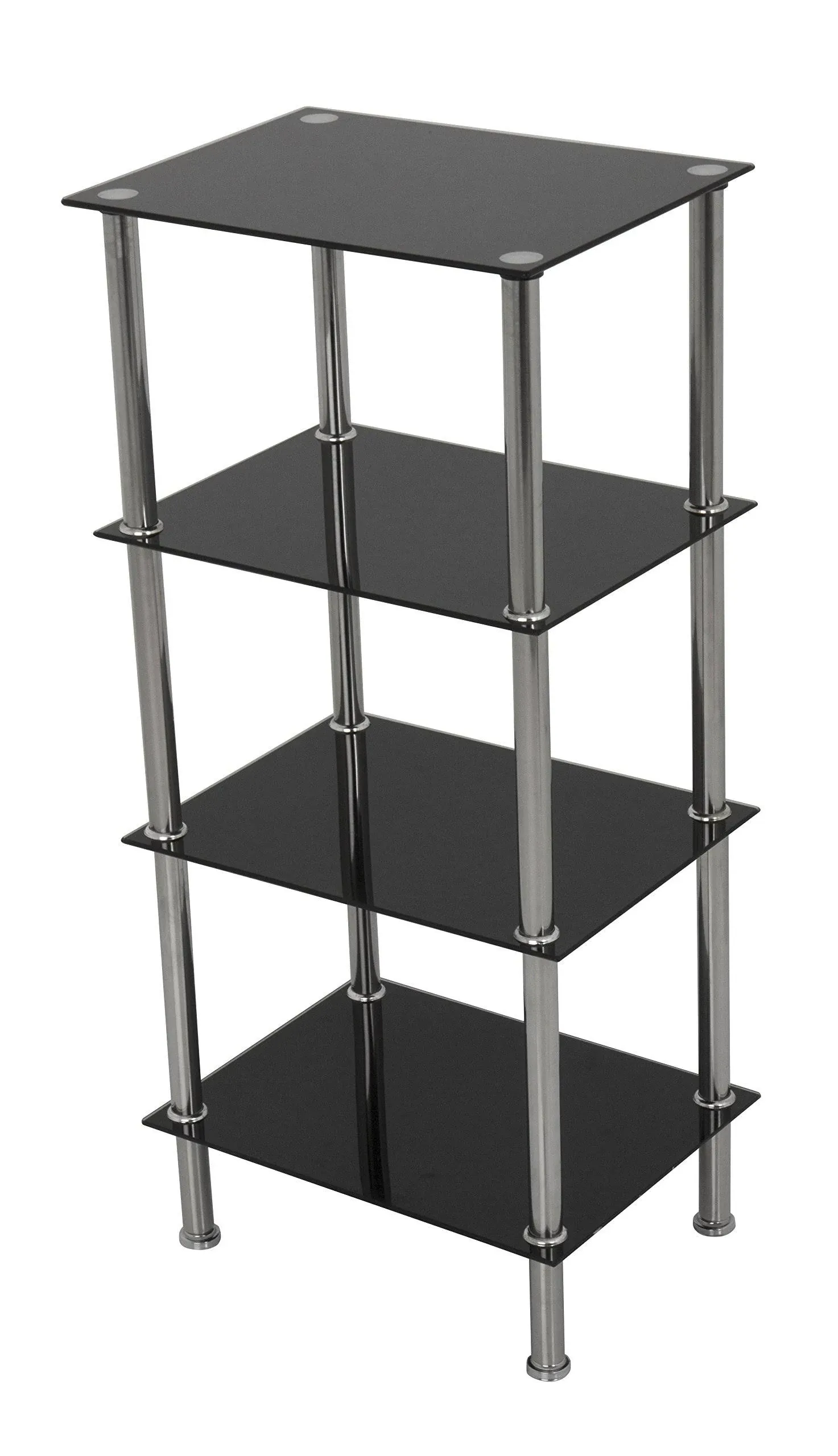 AVF Transitional Steel and Glass Small 4-Tier Shelving Unit in Black/Chrome - Contemporary - Display And Wall Shelves  - by Homesquare | Houzz