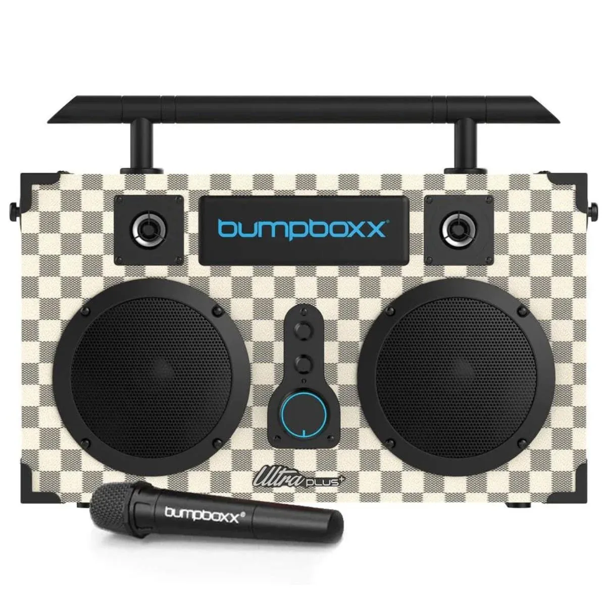 Bumpboxx | Ultra | Small Retro Bluetooth Boombox Ultra+ White Checkered w/ Mic