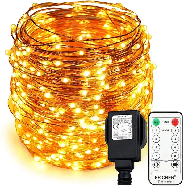 ErChen Copper Wire Led String Lights, Plug in 165ft 50M 500 Led Fairy Lights with RF Remote 8 Modes Timer Dimmable for Indoor Outdoor Christmas Bedroom Wedding (Warm White)