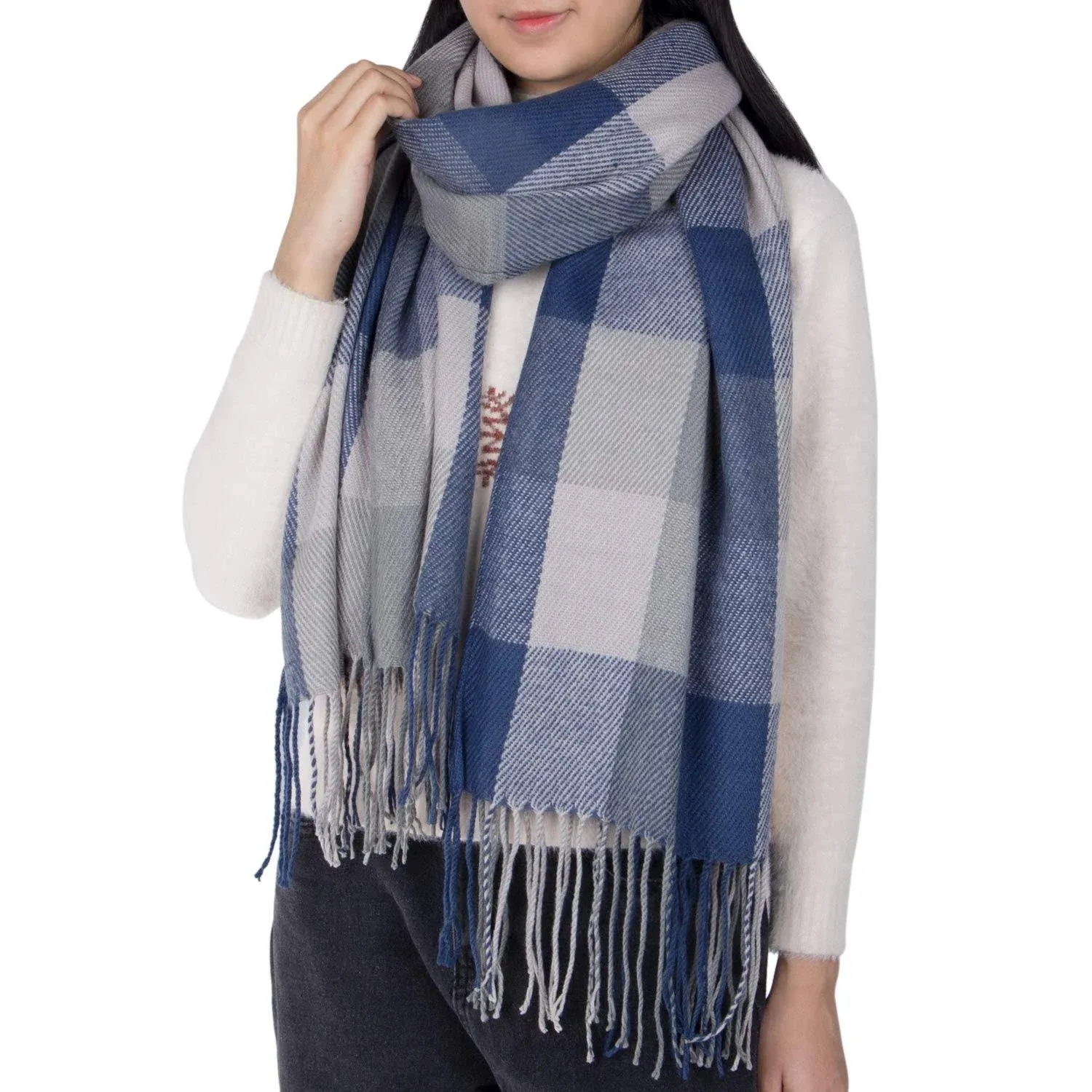 Women's Long Plaid Blanket Chunky Oversized Winter Fall Warm Scarf