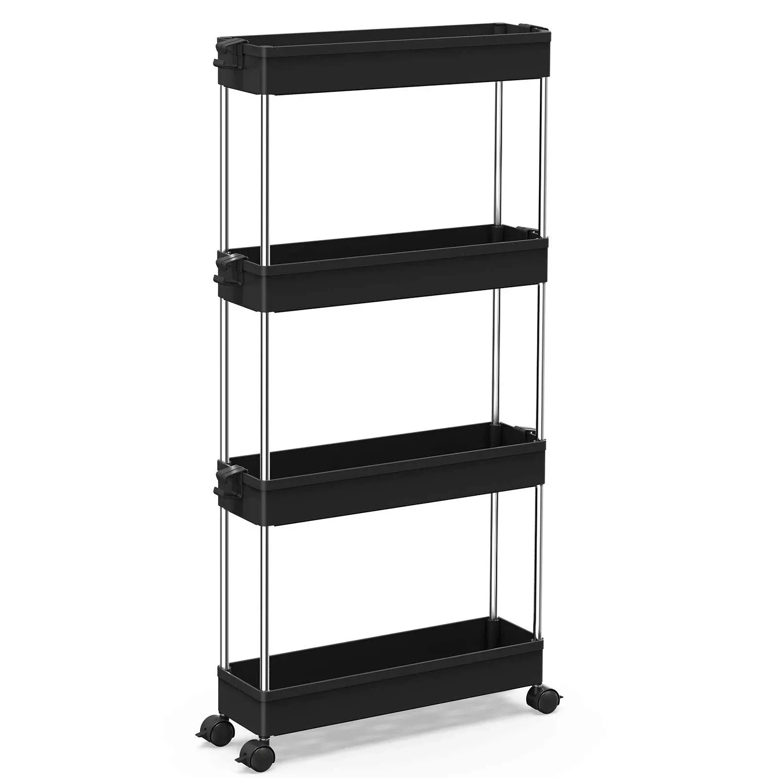 SPACEKEEPER Storage Cart 4-Tier Bathroom Rolling Cart Utility Storage Organizer Shelf Mobile Shelving Unit for Kitchen Living Room Bathroom Laundry