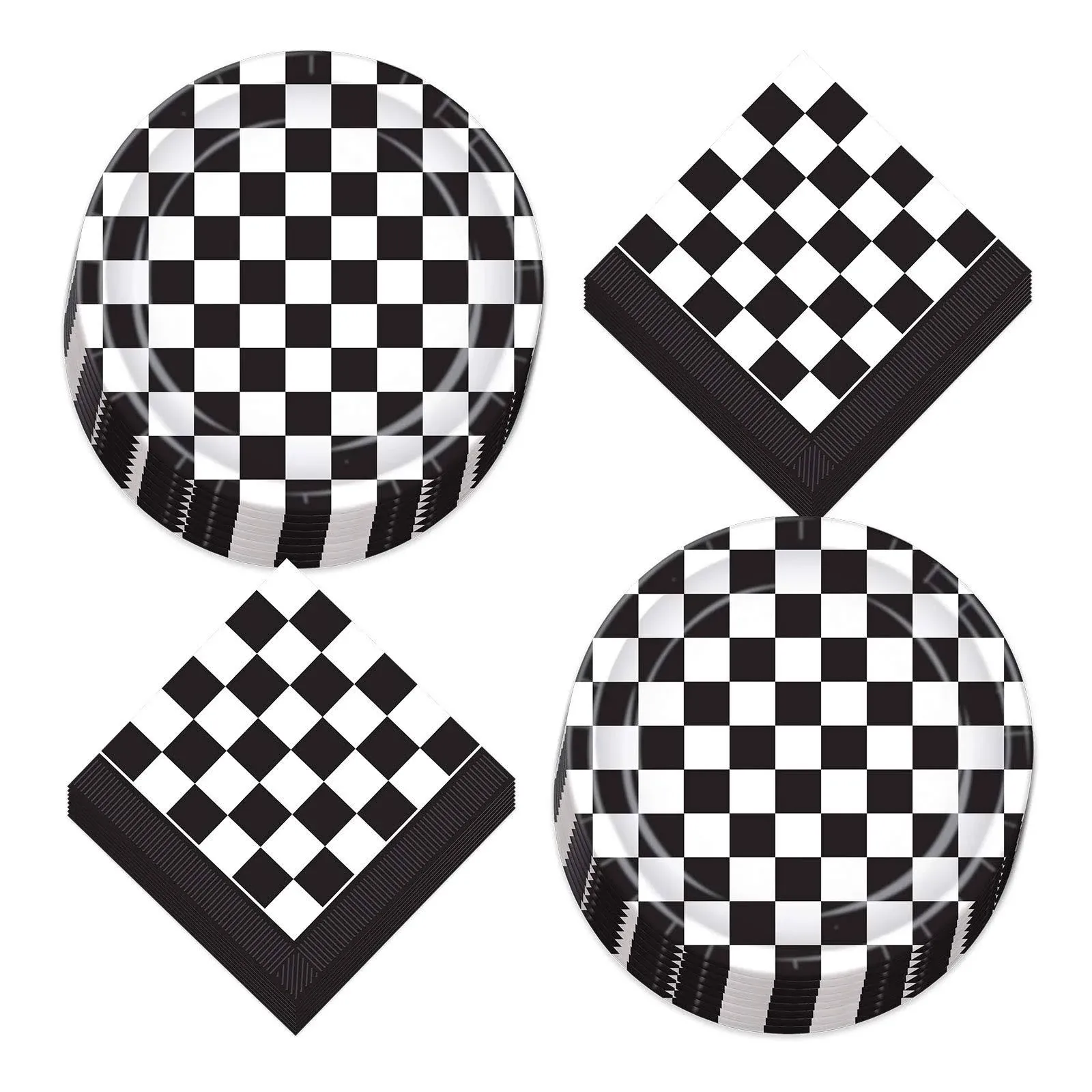 Race Party Supplies Black and White Checkered Paper Dinner Plates and Luncheon ...