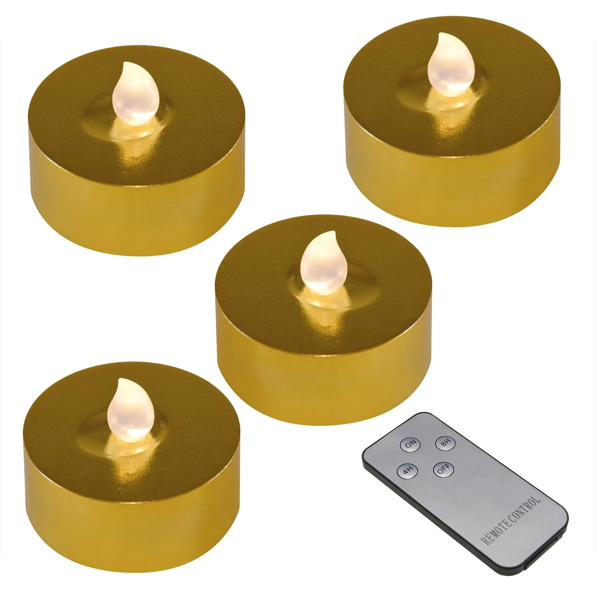 LumaBase Extra Large Battery Operated Tea Lights with Remote Control - Set of 4 (Silver)