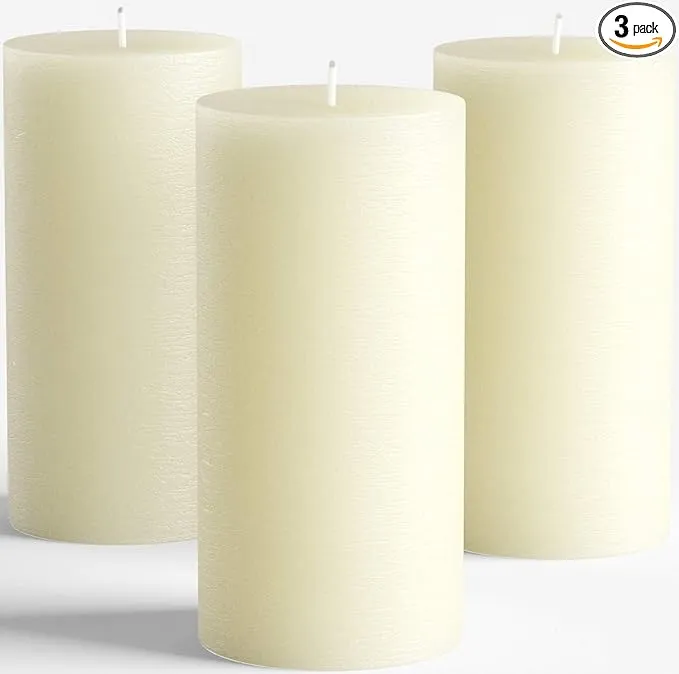 Set of 3 Pillar Candles 3" x 6" Unscented Handpoured Weddings, Home Decoration, Restaurants, Spa, Church Smokeless Cotton Wick - Ivory