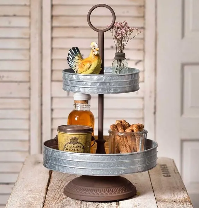 Rustic Farmhouse ~ Industrial Two Tiered  Tray