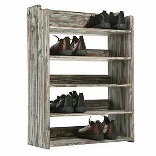 5 Tier Torched Wood Entryway Shoe Rack Storage Shelves, Closet Organizer Shelf