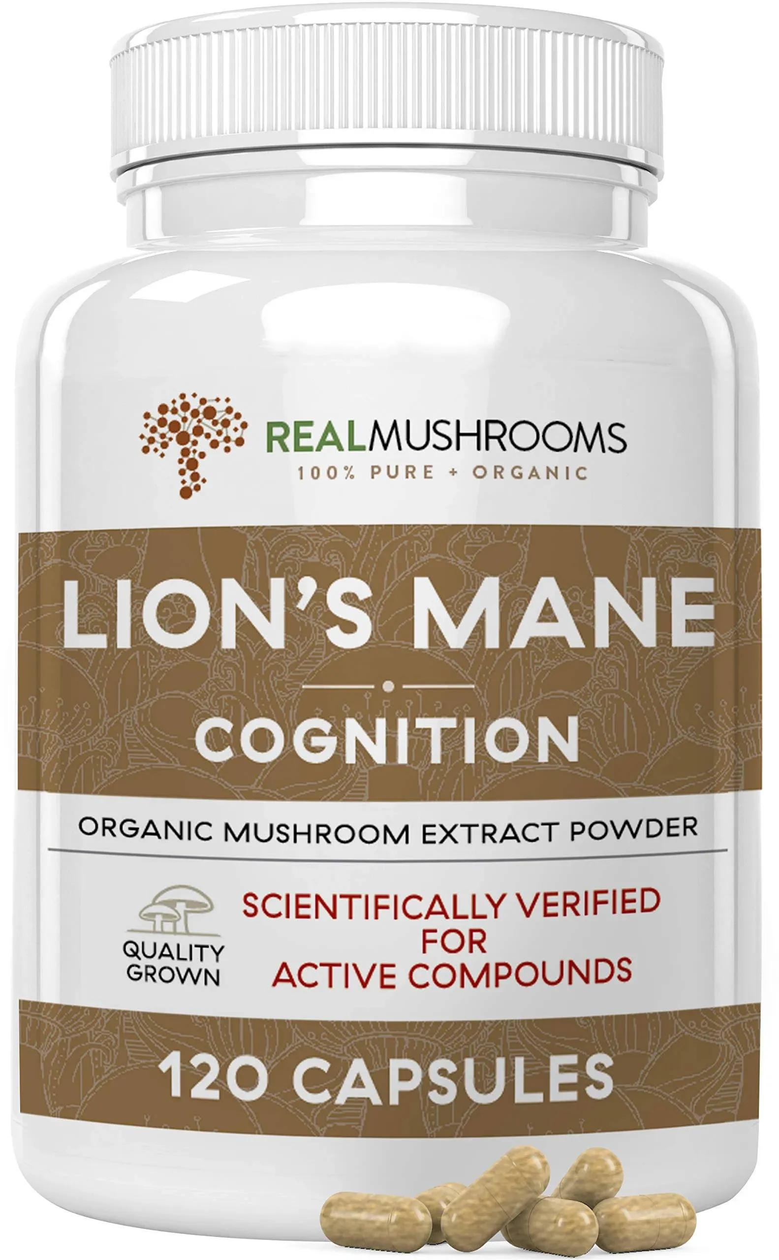 Real Mushrooms Lion’s Mane Capsules - Organic Lions Mane Mushroom Extract for Cognitive Function & Immune Support - Brain Supplements for Memory and Focus - Vegan Mushroom Supplement, 300 Caps