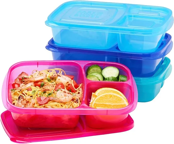 Easylunchboxes - Bento Lunch Boxes - Reusable 3-Compartment Food Containers for School, Work, and Travel, Set of 4, (Jewel Brights), Multicolor