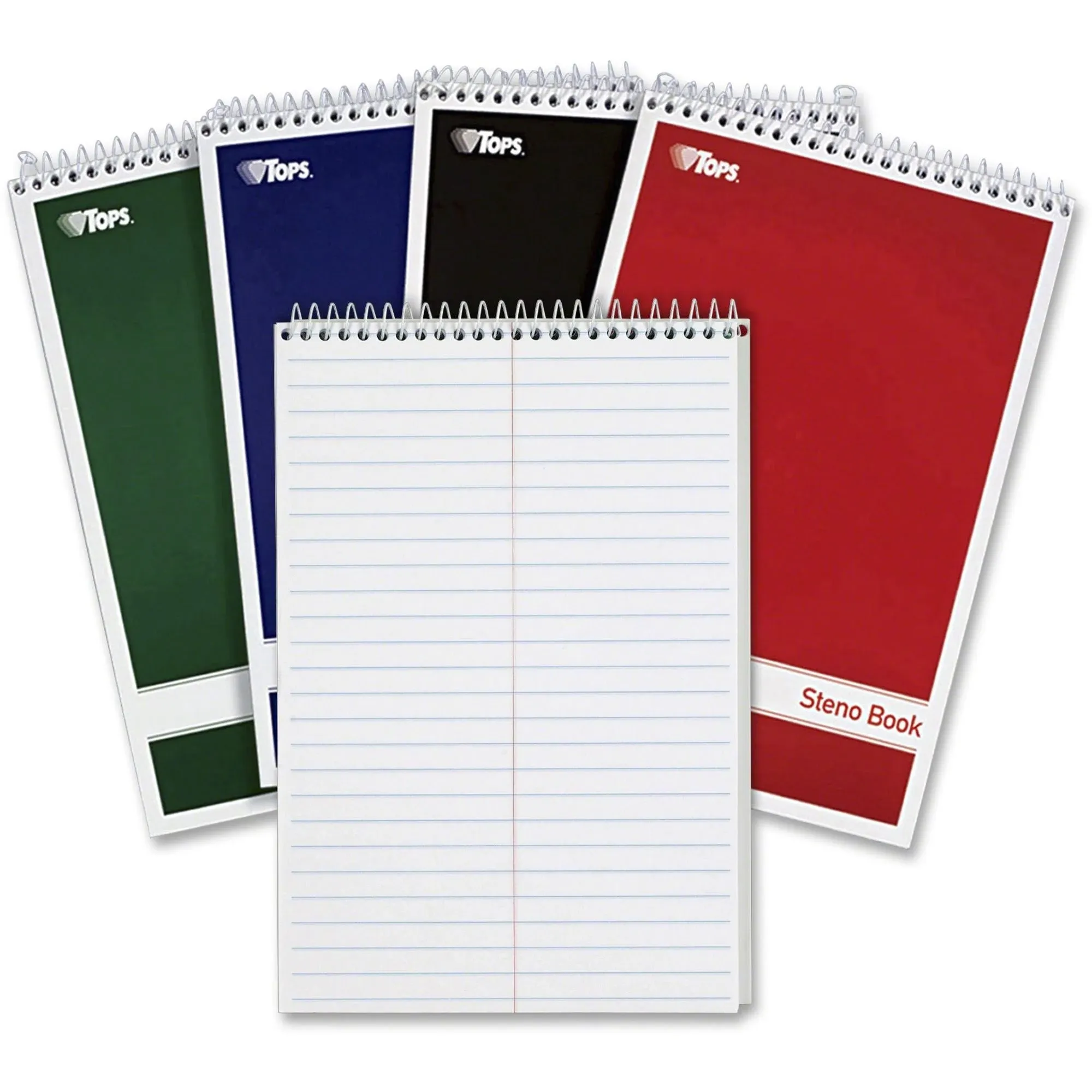 Tops Steno Book, Gregg Rule, Assorted Covers, 6 x 9, 80 White Sheets, 4-Pack