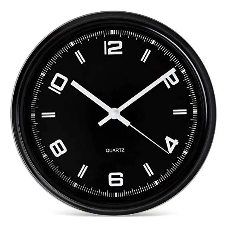 Bernhard Products Black Wall Clock Silent Non Ticking 11 inch Battery Operated ...