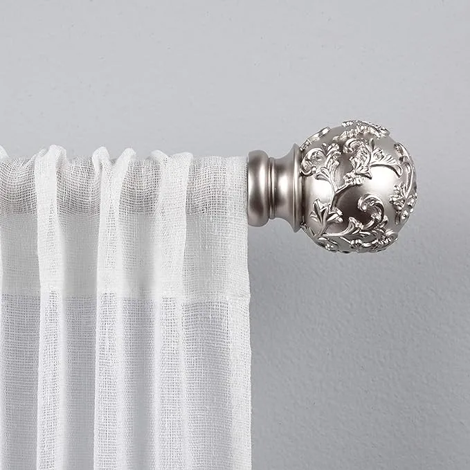 Exclusive Home Curtains ER1015-01 66120 Vine 1" Curtain Rod and Finial Set, 66" -120", Matte Silver