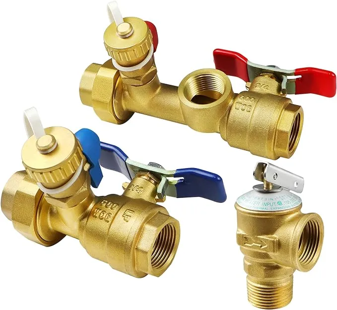 Iococee 3/4 inch IPS Isolator Tankless Water Heater Service Valve Kit with Pressure Relief Valve, Clean Brass, 3/4 inch Service Installation Valve for