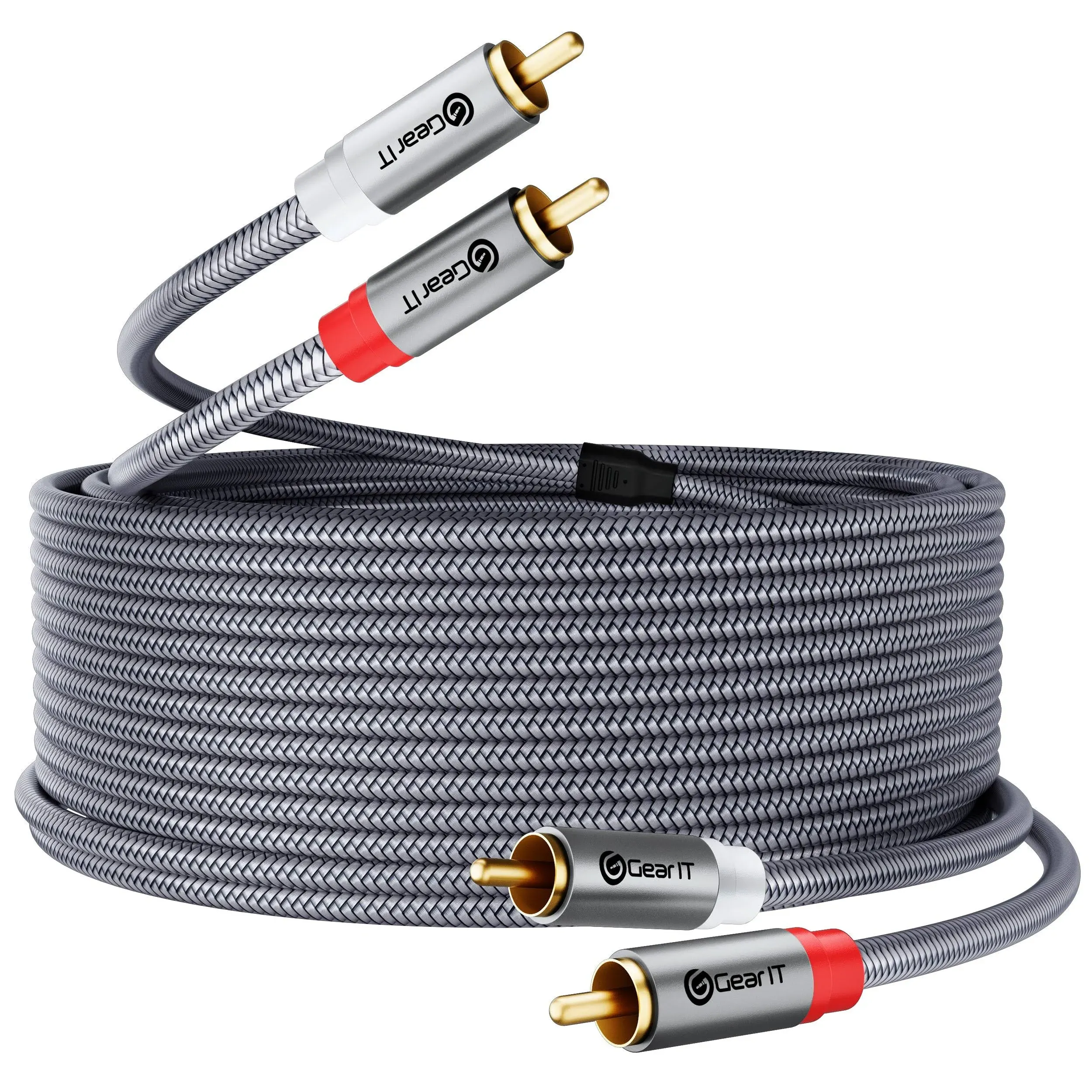 GearIT RCA Cable (50ft) 2RCA male to 2RCA male Stereo Audio Cables Shielded Braided RCA Stereo Cable for Home Theater, HDTV, Amplifiers, Hi-Fi