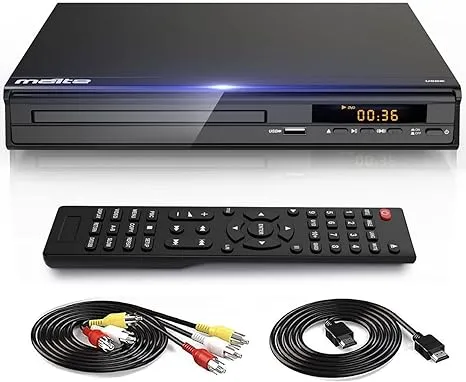 DVD Player, HDMI AV Output, All Region Free CD DVD Players for TV, DVD Players with NTSC/PAL System, Supports Mic's & USB Input, Package Includes HDMI/RCA Cables and Remote Control(No Battery)DVD Player, HDMI AV Output, All Region Free CD DVD Play…