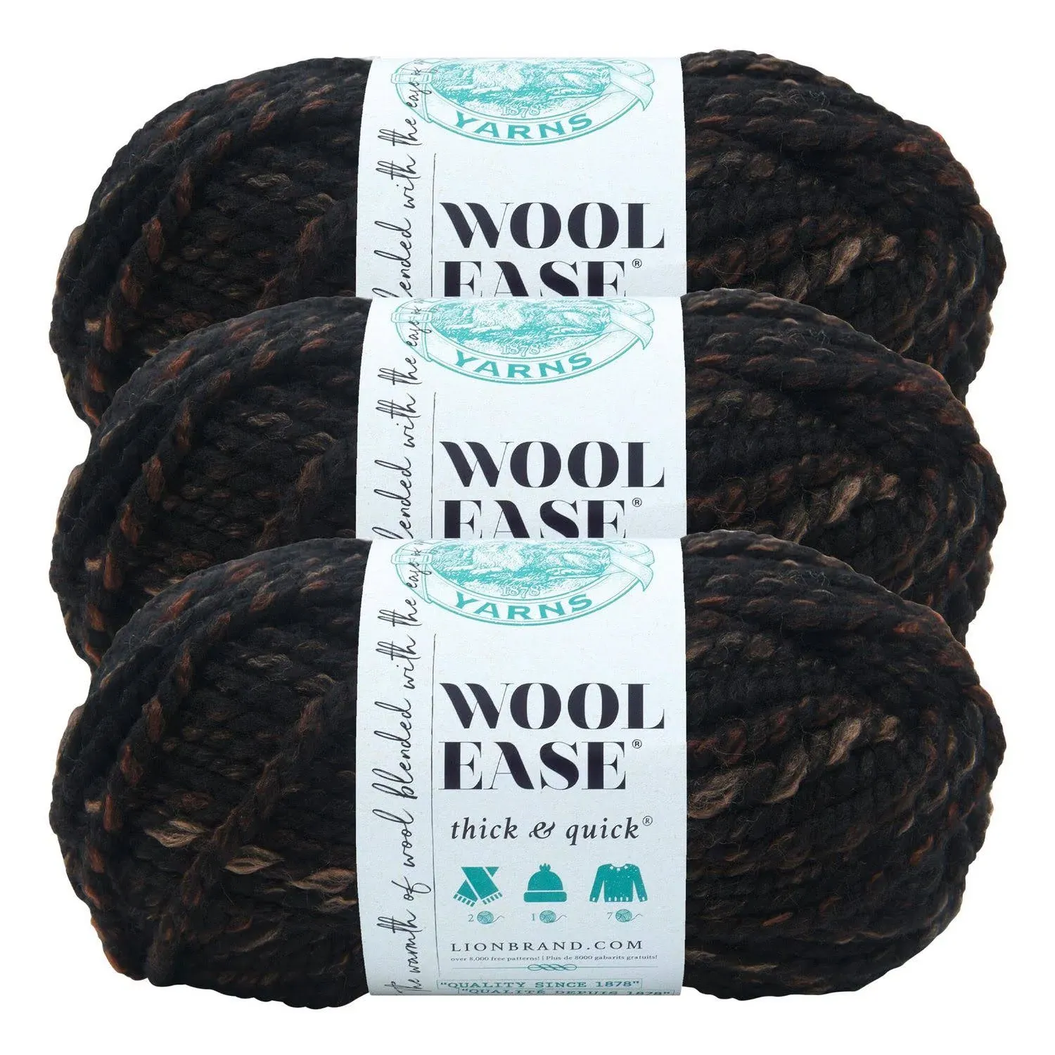 Lion Brand Yarn Wool-Ease Thick & Quick Yarn, Soft and Bulky Yarn for Knitting, Crocheting, and Crafting, 3 Pack, Flax