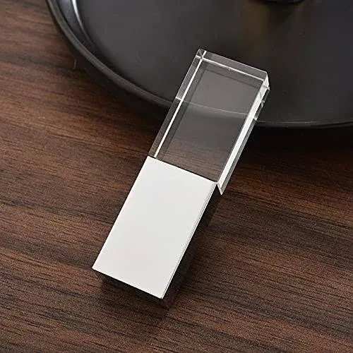 New Crystal Transparent Rectangle Genuine USB Flash Drive 3.0 LED Lighting Memory Stick Birthday Wedding Gift Pen Drive,Silver (32GB)…