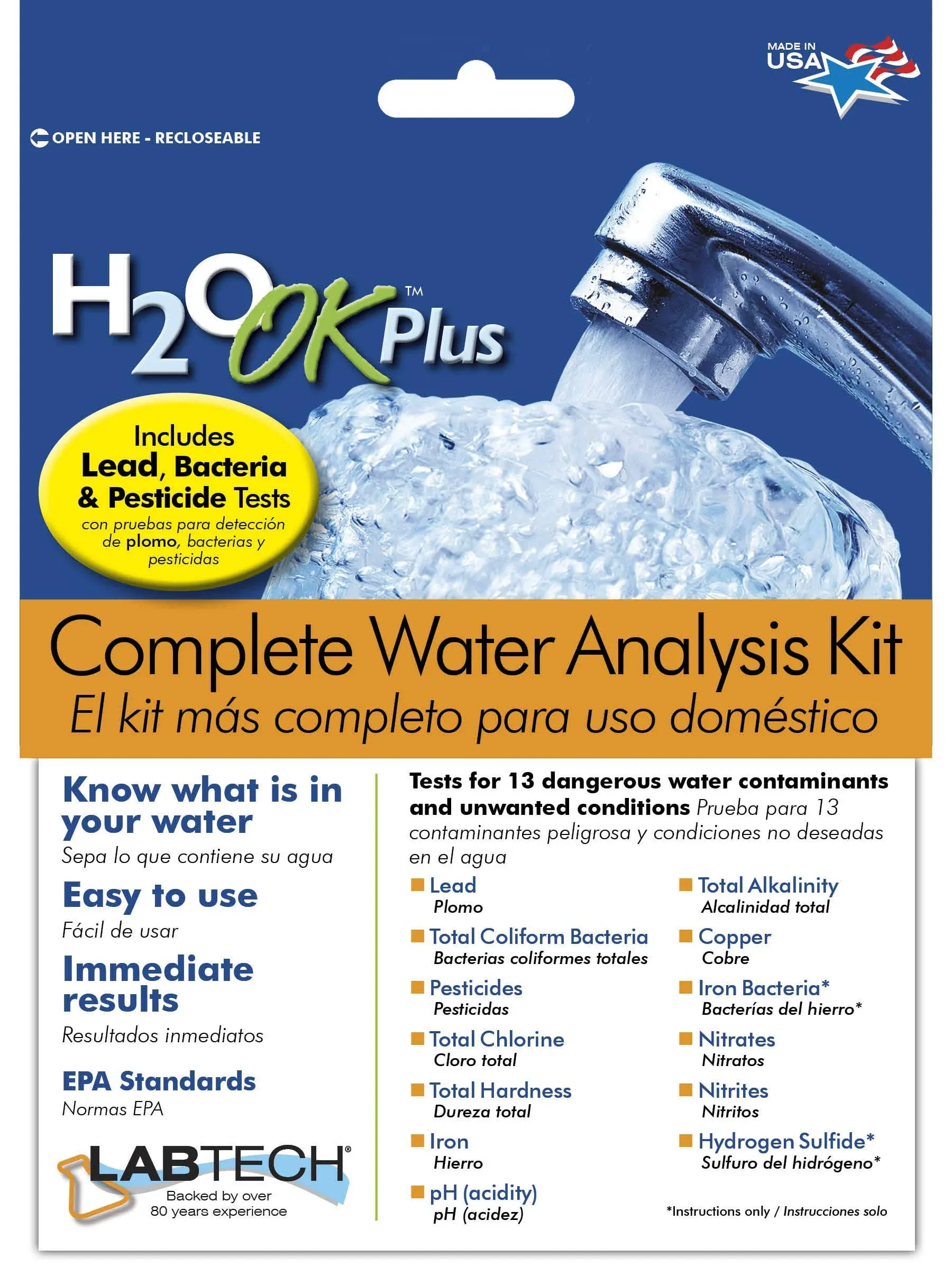 NEW SEALED LabTech H2O OK Plus Complete Water Analysis Test Kit Made In The USA 