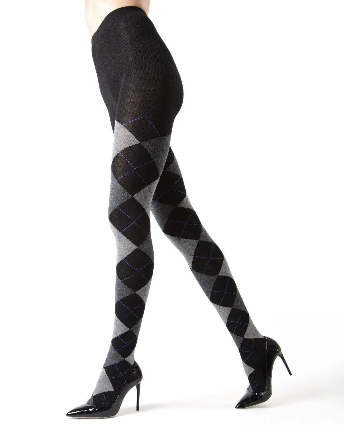 MeMoi Textured Large Argyle Cotton Blend Sweater Tights In Multiple Colors