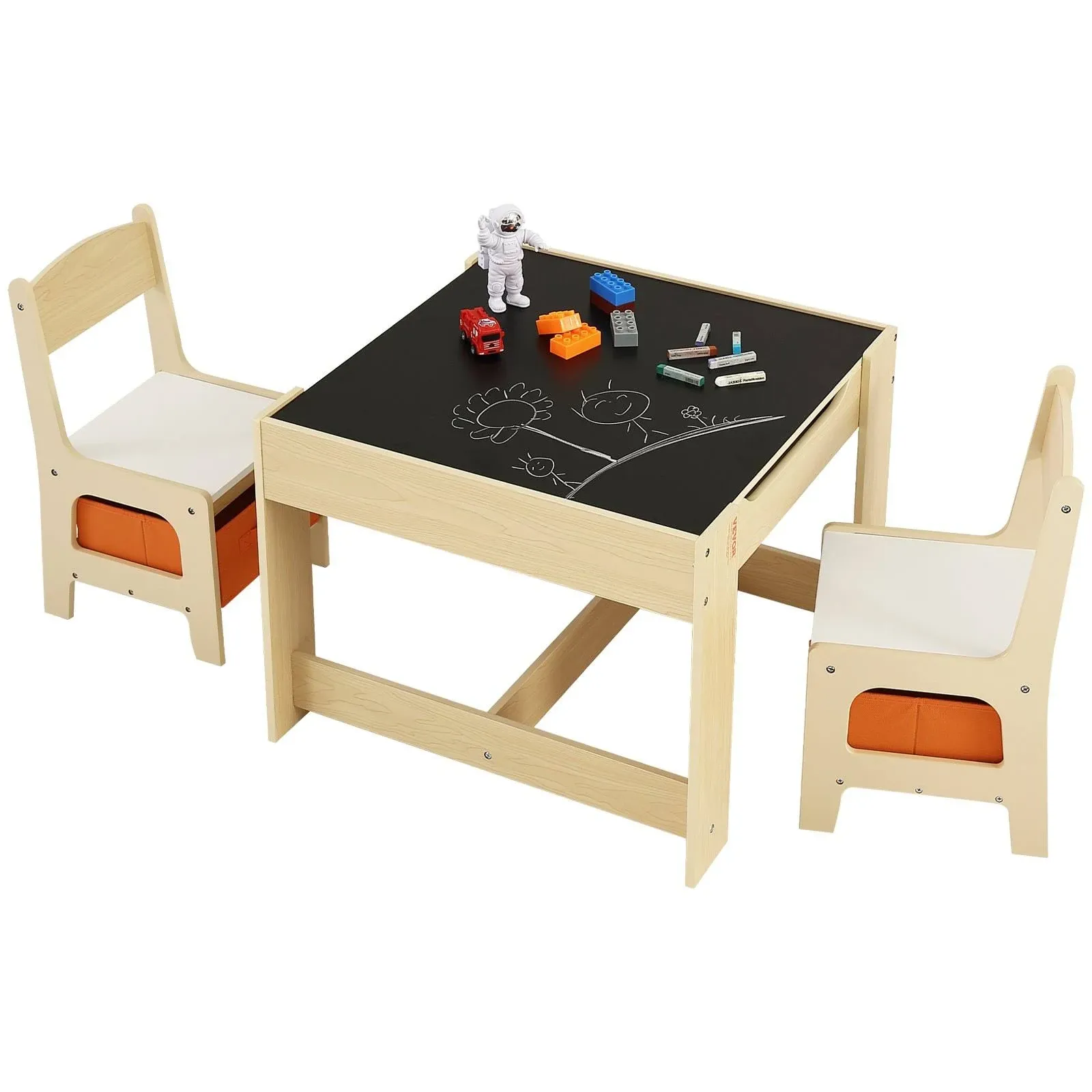 VEVOR Kids Table and Chair Set Wooden Activity Table with Storage Space and Boxes Kids Play Table for Toddlers Art Craft Reading Learning