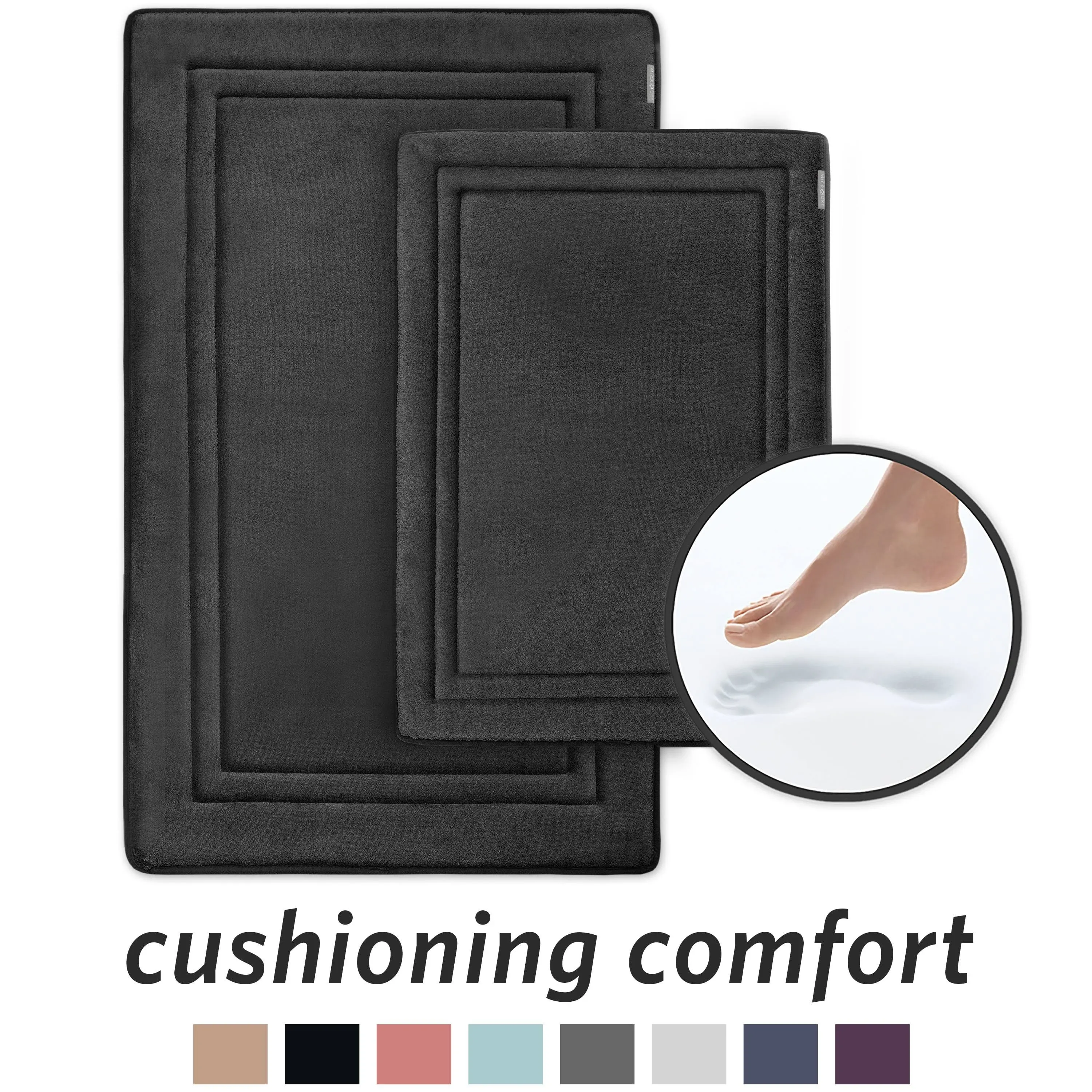  - Luxurious Memory Foam Bath Mat, Absorbent Bath 2-Piece Set - Framed Black