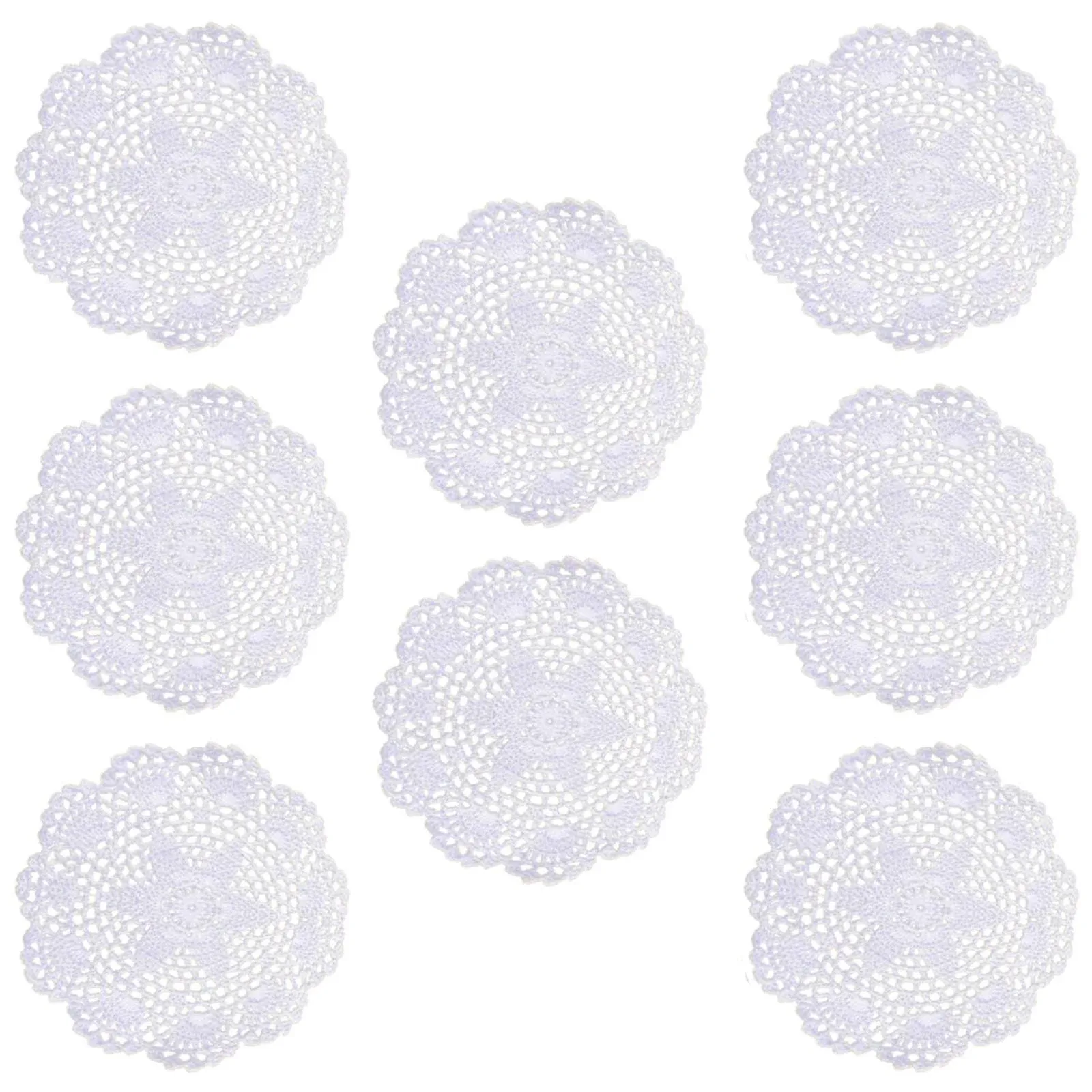 Phantomon 8 Inch Doilies Crochet Round Lace Doily Handmade Placemats 100% Cotton Floral Crocheted Coasters, Flower Design, Pack of 8 (White)