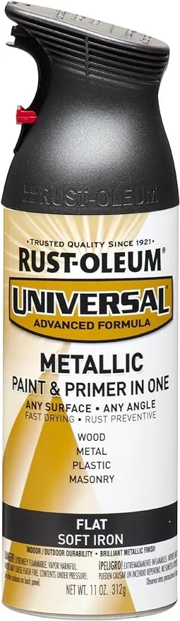 Rust-Oleum 271473 Universal All Surface Metallic Spray Paint, 11 oz, Flat Soft Iron