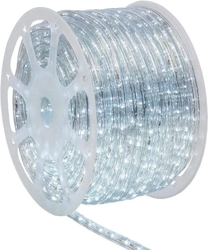 Wintergreen Lighting 150ft 1800 LED Heavy Duty Rope Light Spool, 120V ETL Indoor Rope Lights Plugin Outdoor Tube Lights ½ Inch, Accessories and Mounting Clips Included, Cool White