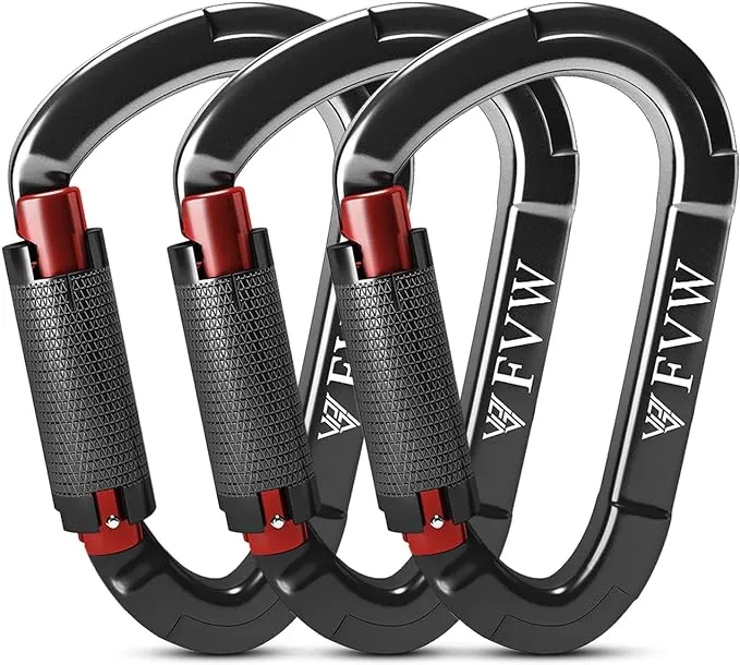 FVW 10 Pieces Heavy Duty Climbing Carabiners, 25kn Auto Locking Rock Climbing Carabiners Clips for Hammocks, Swing, Locking Dog, Aluminum